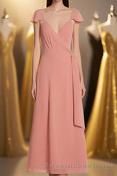 Peach Cap Sleeve Tie-Side Short Semi Formal Prom Dress